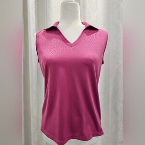 Lady Hagen V-Neck Sleeveless Golf / Tennis Polo in Rich Pink, UPF 50, Size Small